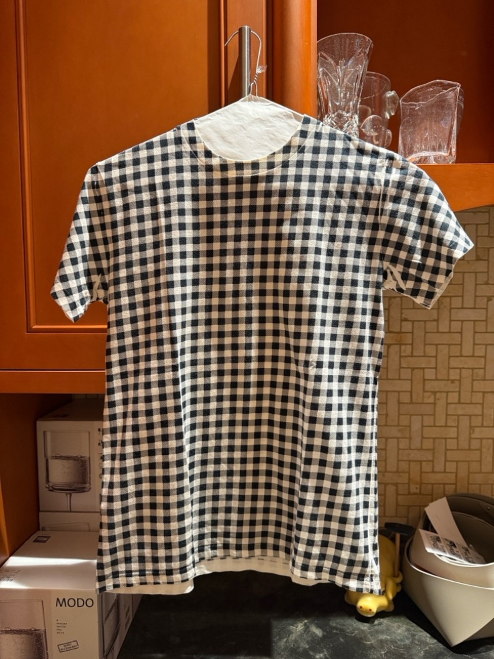 Prada Black & White Gingham Short-Sleeve Shirt